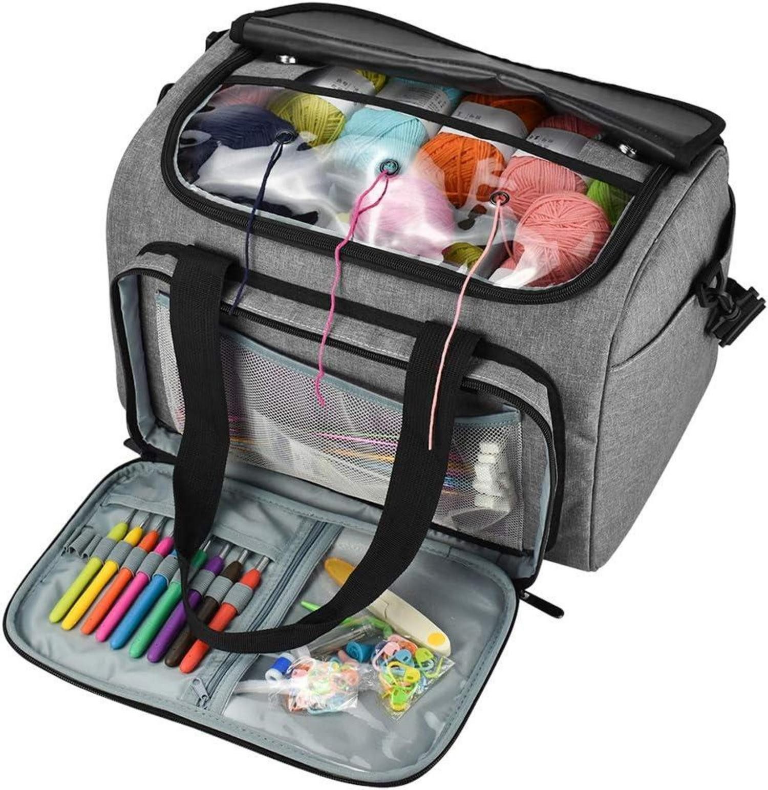 Häkelnadeln Häkeltasche mit transparenter PVC-Klappe, großen
