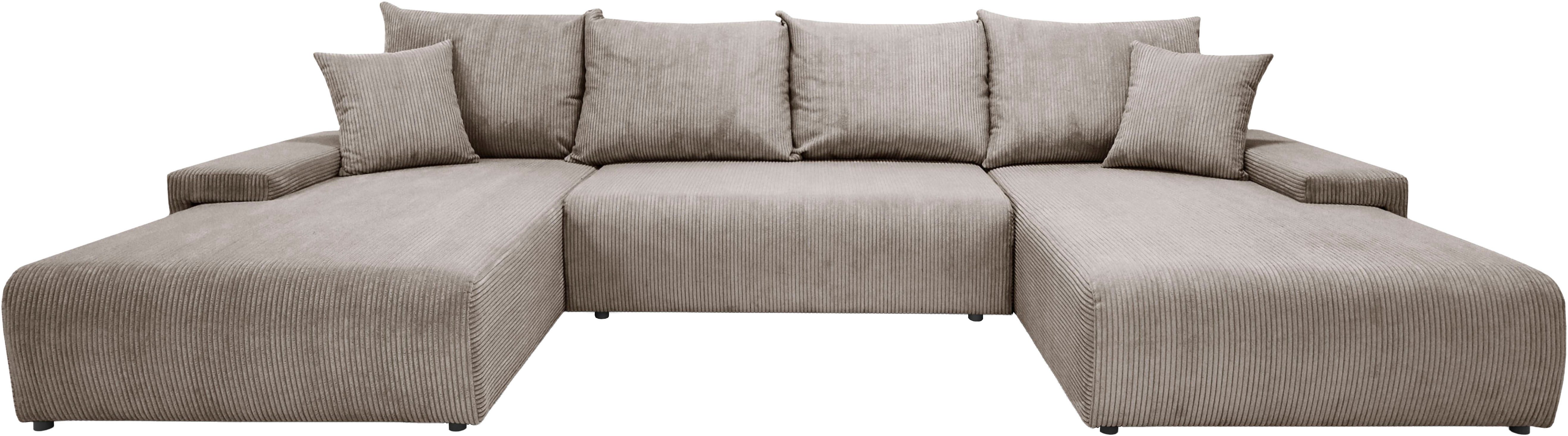 WERK2 Wohnlandschaft Amalfi 348 x 188 cm modern & bequem, viel Platz mit Bett & Bettkasten, Cord, U-Form, XXL, Schlaffunktion, Bettkasten – Bild 3 von 5