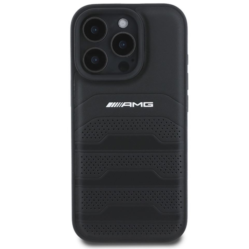 Mercedes Benz AMG Handyhülle iPhone 16 Pro Max AMG Echtleder gelocht schwarz Logo 6,9 Zoll, Kantenschutz – Bild 3 von 5