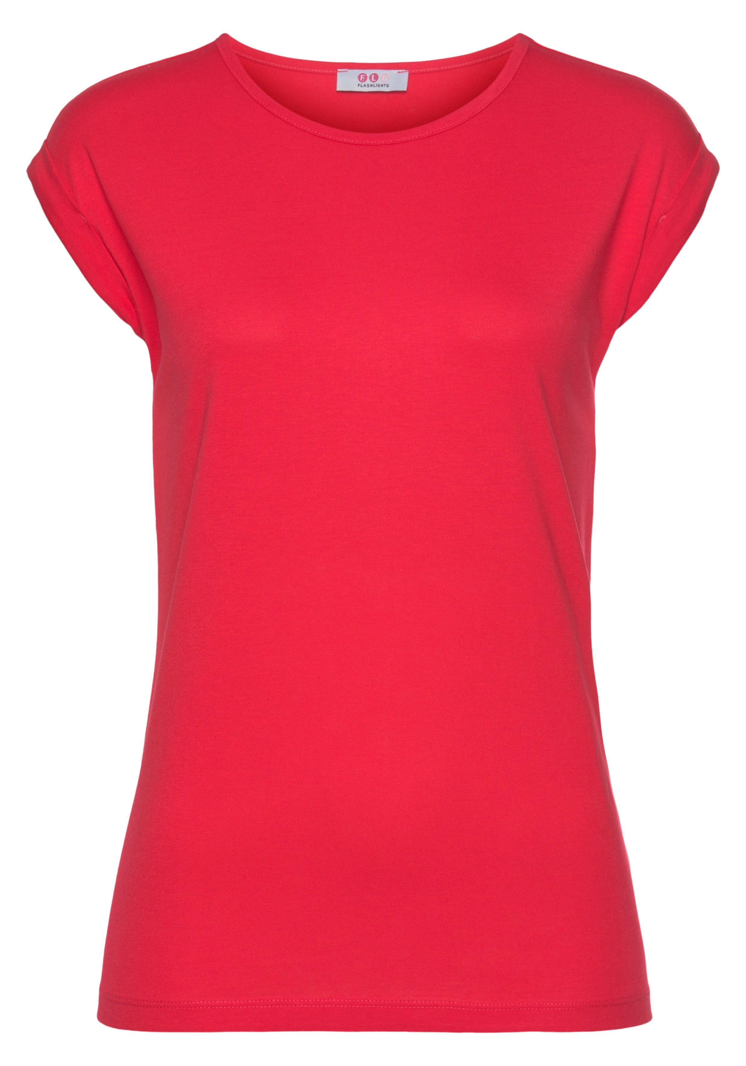 Flashlights rot, (2er-Pack) kleinem & Ärmelaufschlag jeansblau mit überschnittenen Schultern T-Shirt