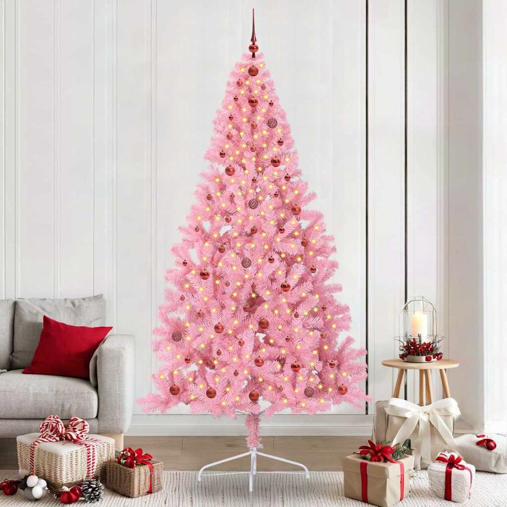 vidaXL Künstlicher Weihnachtsbaum Künstlicher vorbeleuchteter Weihnachtsbaum Rosa 240 cm PVC