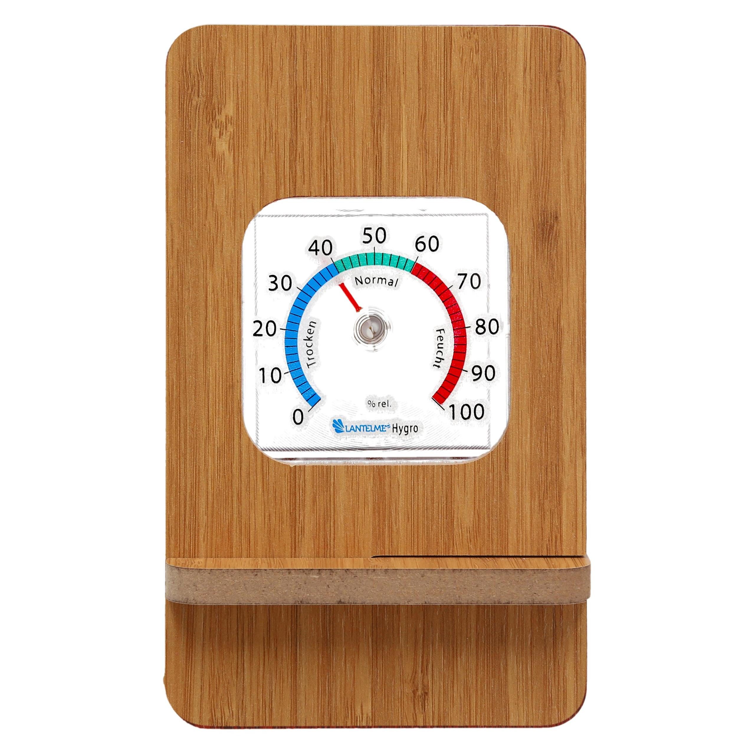 Lantelme Hygrometer im Holzrahmen Analog Luftfeuchtemesser Innen Zimmer Raumklima, (Luftfeuchteanzeiger in Holzrahmen, Raumfeuchte Analog), Farbe Auswählbar, zum hinstellen geeignet, 16 x 9,5 x 8,5 cm