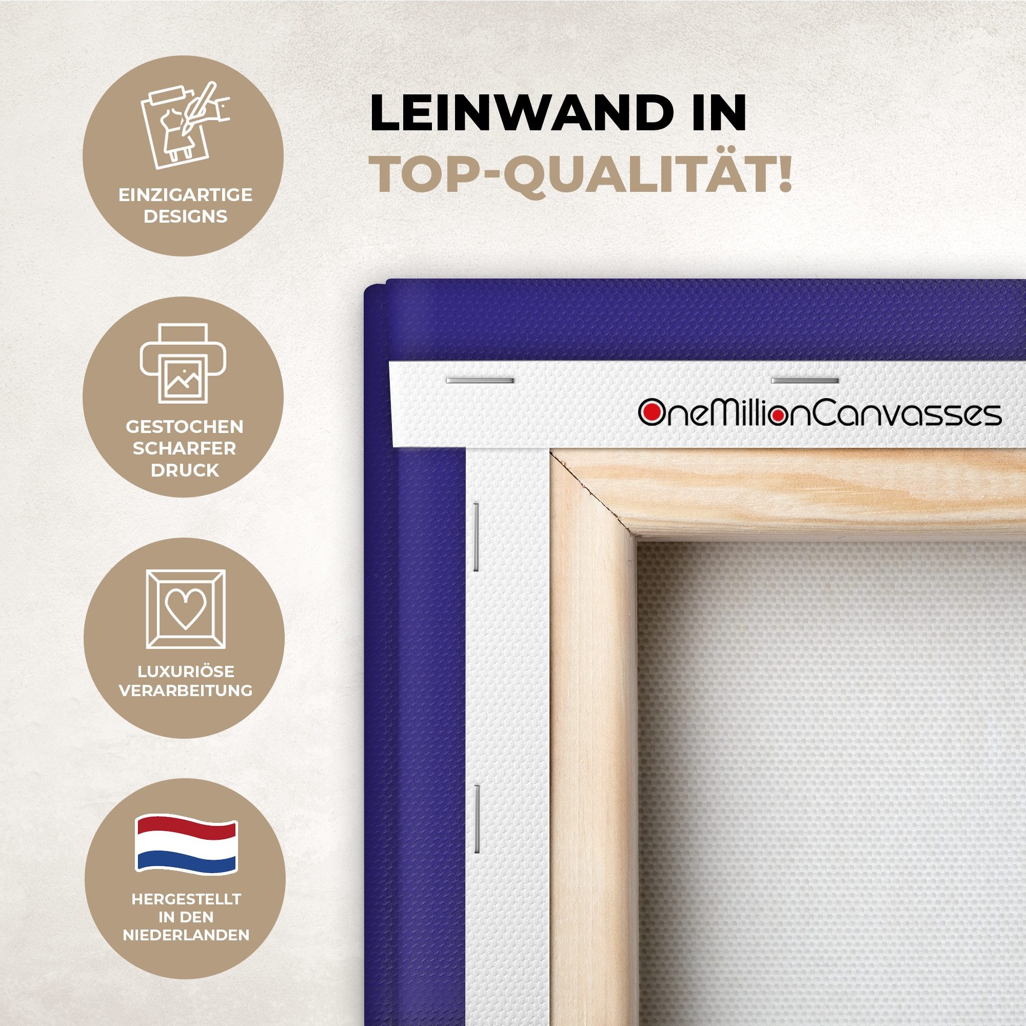 OneMillionCanvasses® Leinwandbild Mutter - Text - Blau - Herz, Fotodruck (1 St), Leinwandbilder XXL für Wohnzimmer 90x140 cm