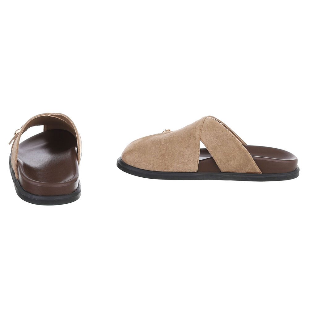 Ital-Design Damen Pantoletten mit Metallschließe & Komfortsohle Pantolette (91848999) Flach Pantoletten in Hellbraun – Bild 5 von 5
