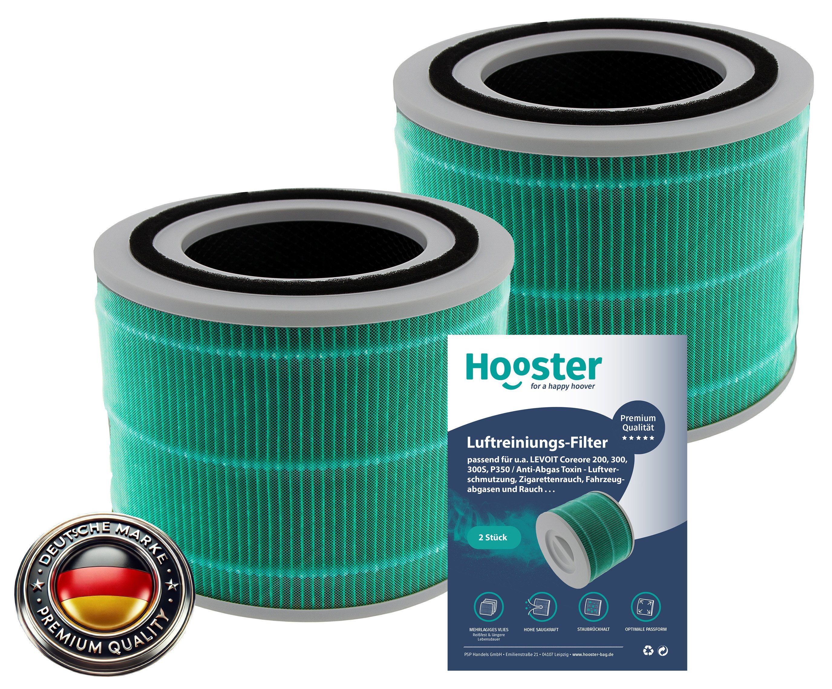 Hooster Luftfilter 2er-SET Filter Toxin-Absorber kompatibel mit LEVOIT H13 Core 300s, / Core 300, HEPA Ersatzfilter gegen Luftverschmutzungen
