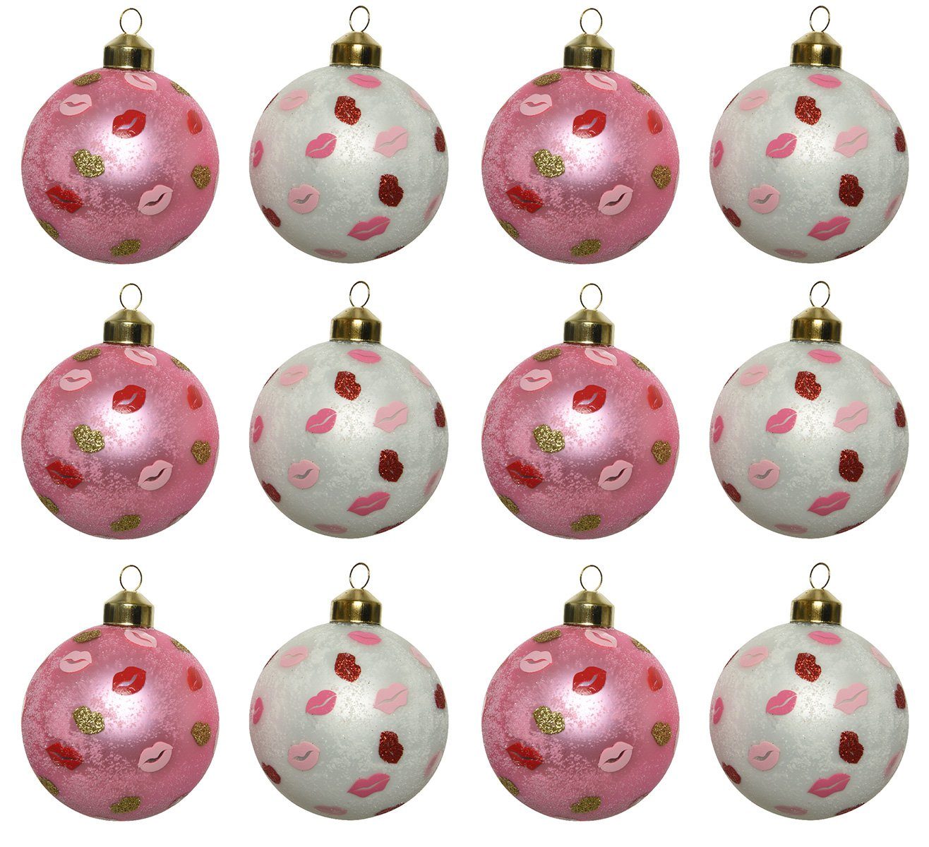 Decoris season decorations Weihnachtsbaumkugel, Weihnachtskugeln Glas 8cm Lippen 12er Set pink / weiß