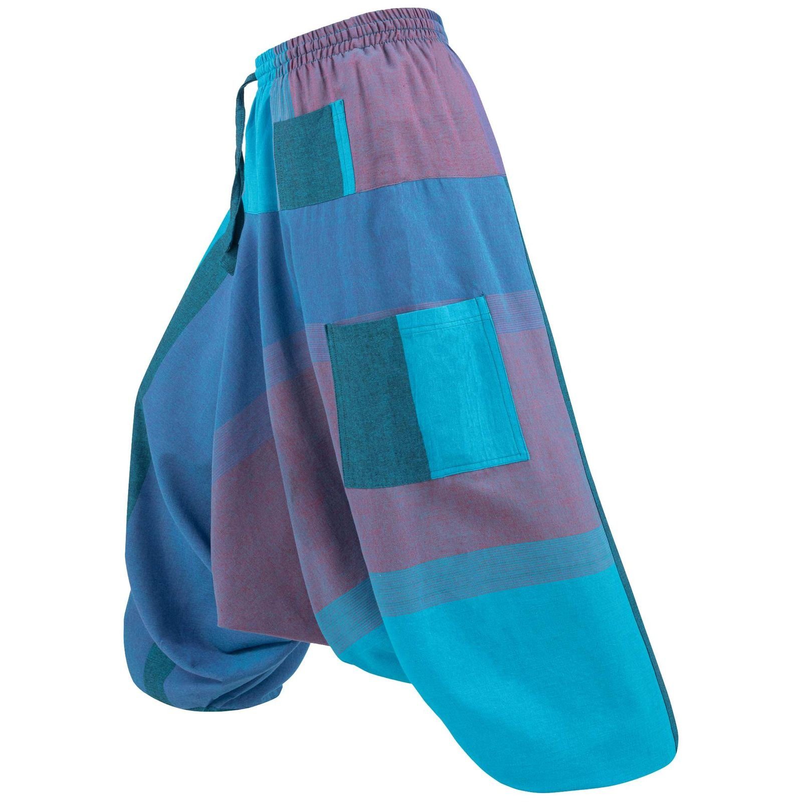 Pluderhose Goa KUNST / Türkis MAGIE Haremshose Hippie Harem UND Haremshose Blau Aladin Bunt Pumphose Damen Hose