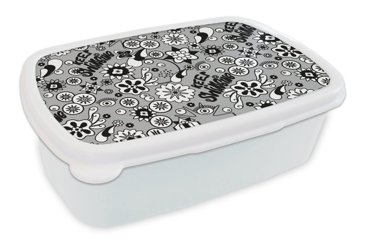 MuchoWow Lunchbox Blumen - Muster - Zitate, Kunststoff, (2-tlg), Brotbox für Kinder und Erwachsene, Brotdose, für Jungs und Mädchen weiß