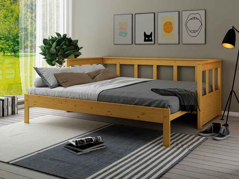Home affaire Daybett "AIRA" skandinavisches Design, ideal fürs Jugend- oder Gästezimmer, Gästebett, mit ausziehbarer Liegefläche, zertifiziertes Massivholz