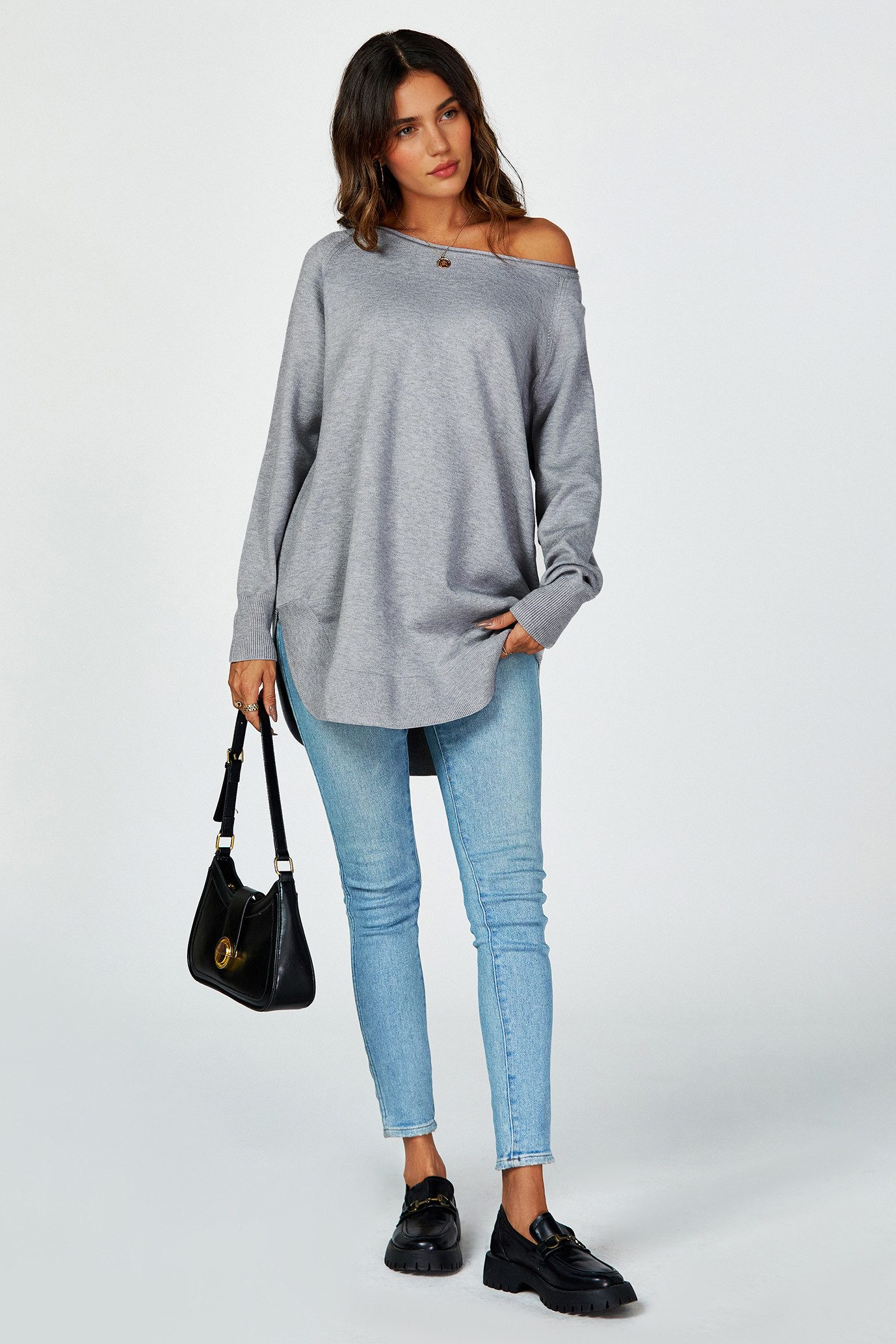 FS Collection Longpullover Damen Longpullover Oversize Strickpullover für Herbst/Winter, Onesize (Einheitsgröße: UK 8–16 / EU 36–44, 4 Farben : Schwarz, Creme,Hellgrau und Dunkelgrün) 50 % Polyacryl, 30 % Polyamid, 20 % Polyester