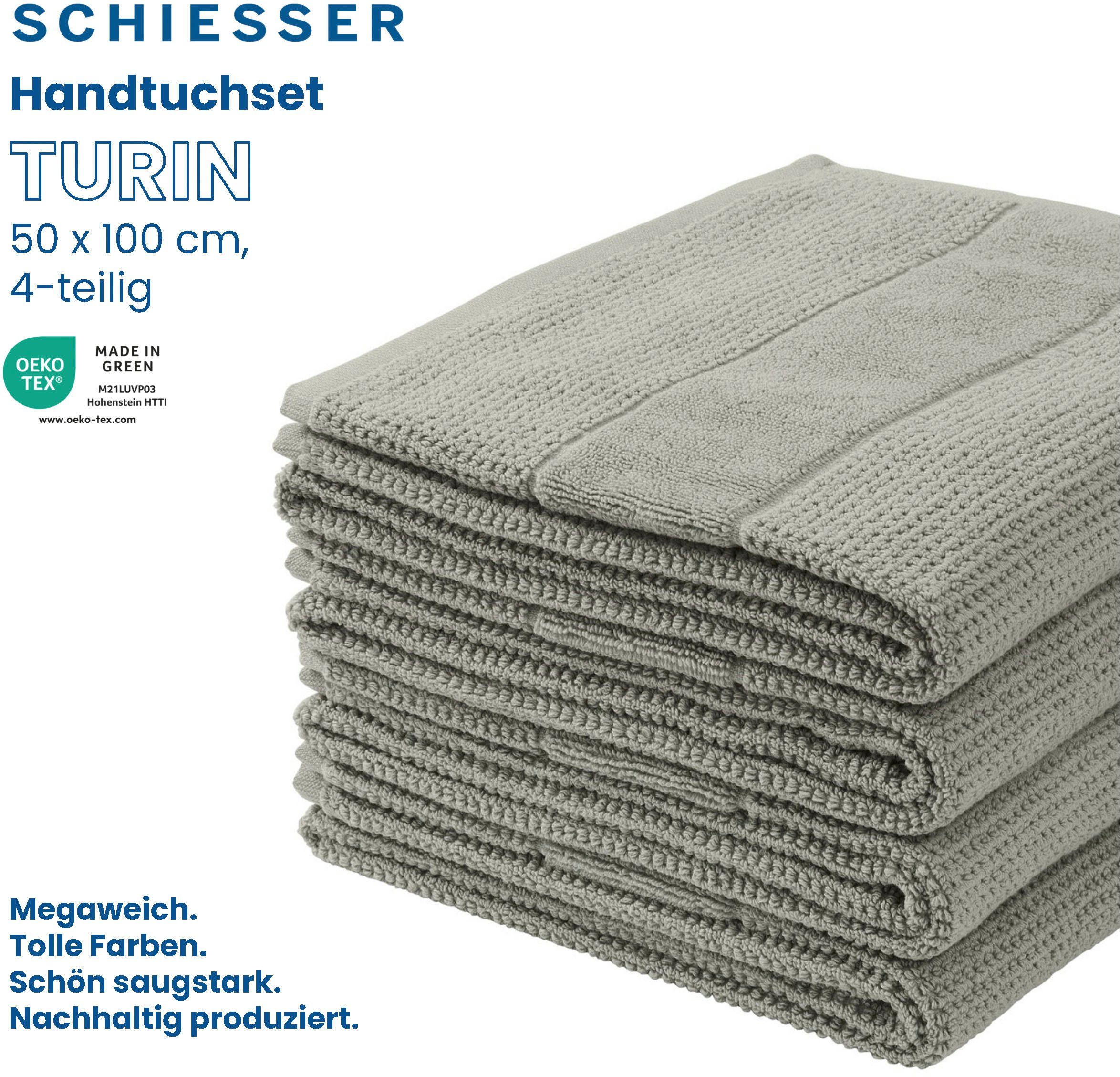 Schiesser Handtücher Turin im 4er Set aus 100% Baumwolle, Frottier (4-St),  Reiskorn-Optik, MADE IN GREEN by OEKO-TEX®-zertifiziert