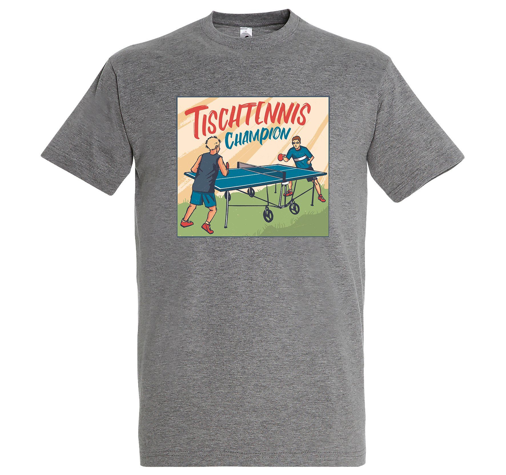 Youth Designz T-Shirt Tischtennis Champion Herren Shirt mit trendigem Frontprint Grau