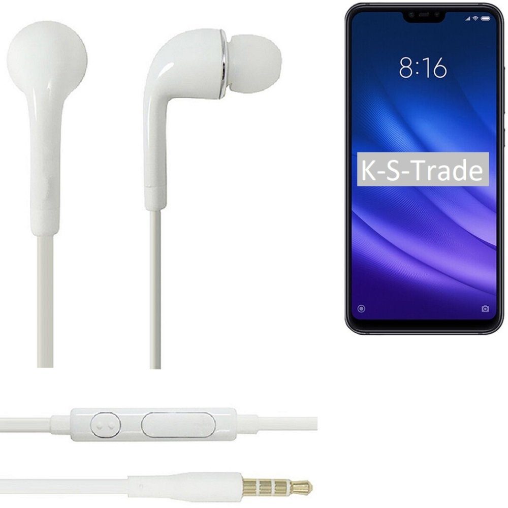 K-S-Trade für Xiaomi Mi 8 lite In-Ear-Kopfhörer (Kopfhörer Headset mit Mikrofon u Lautstärkeregler weiß 3,5mm)