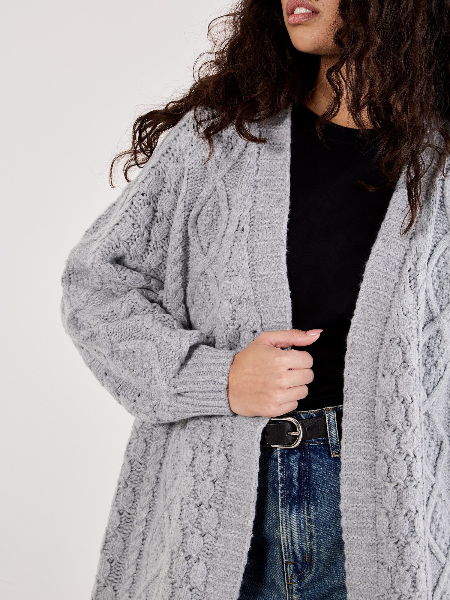 Apricot Cardigan Midi-Strickjacke (1-tlg) mit Zopfmuster