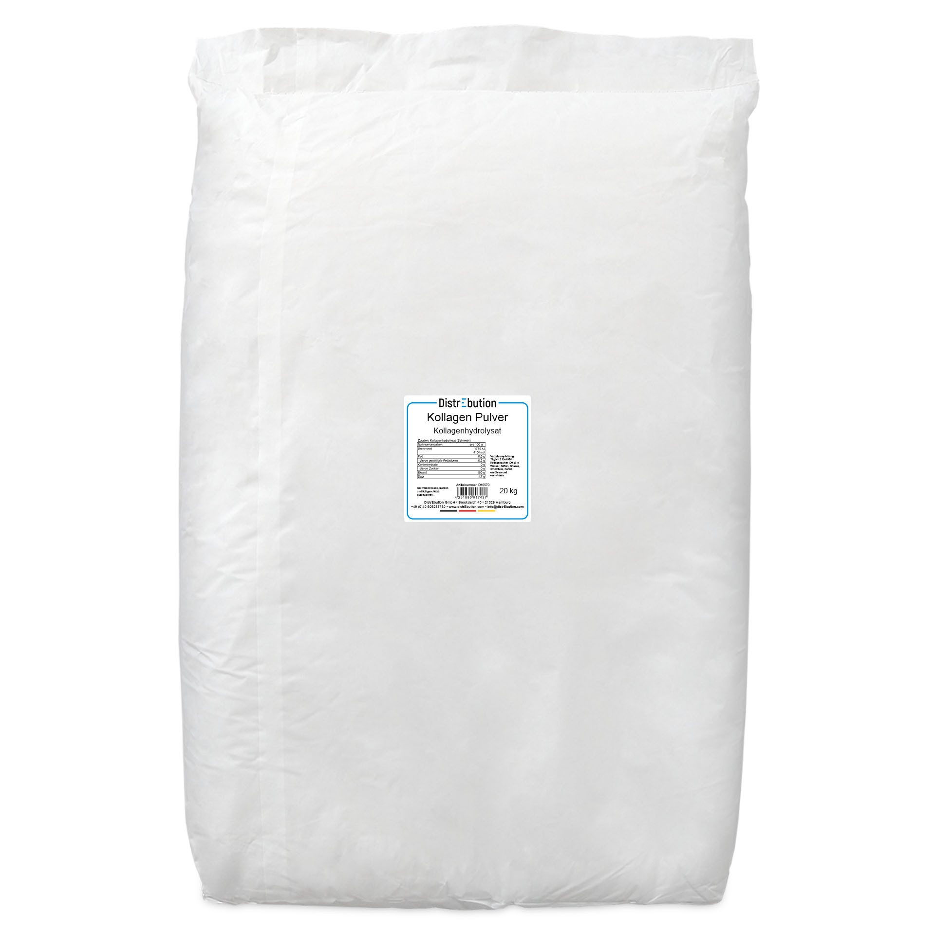 DistrEbution Kollagenhydrolysat, Kollagen Pulver, 20000 g, geschmacksneutral, leicht löslich in Wasser, Säften, Shakes, Kaffee