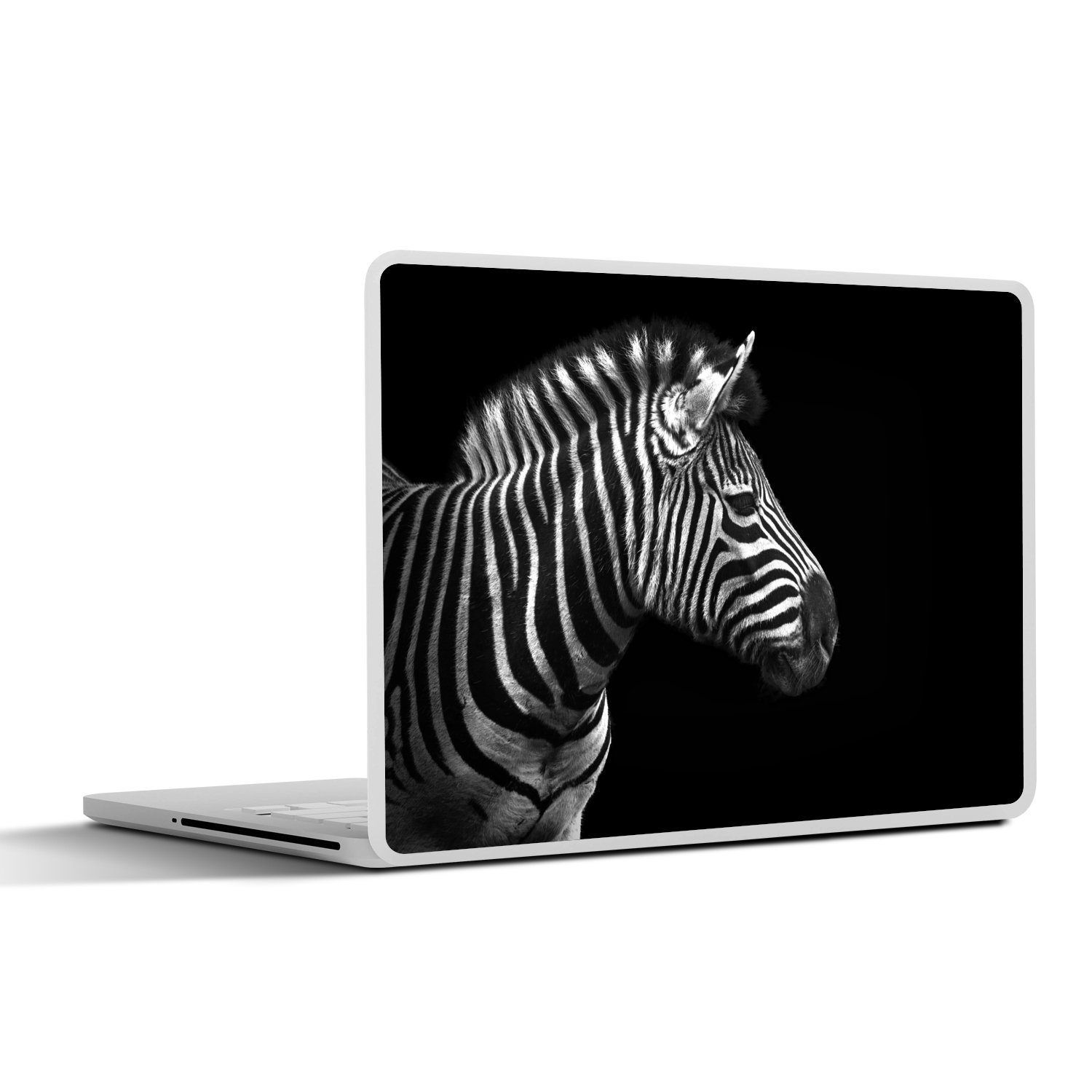 MuchoWow Laptop-Aufkleber Zebra - Schwarz - Weiß - Porträt - Tiere, (1tlg), Laptop Folien Cover, Aufkleber, Sticker, Schutz vor Kratzern, 25x18 cm