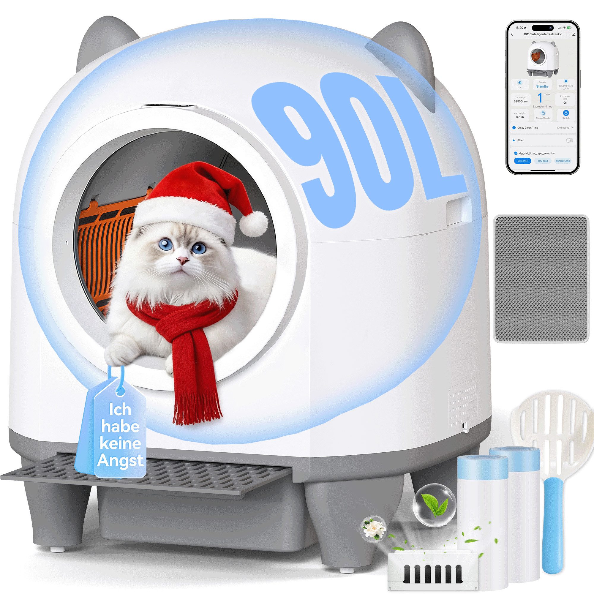 HOMALL Katzentoilette 90L Selbstreinigende Elektrisches Katzenklo XXL mit App-Steuerung, 90L+8.5L Große,Geruchsbeseitigung,sicher,für Mehrere Katzen