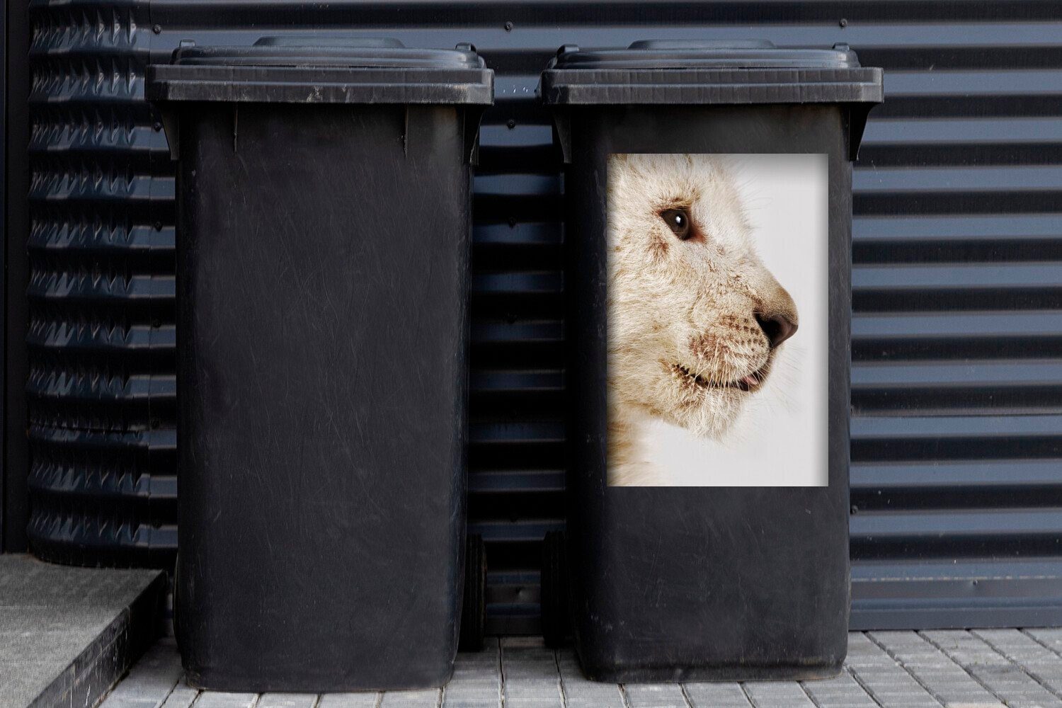 - - MuchoWow Sticker, (1 Abfalbehälter Wandsticker Weiß Container, Mülltonne, Mülleimer-aufkleber, St), Profil Löwe