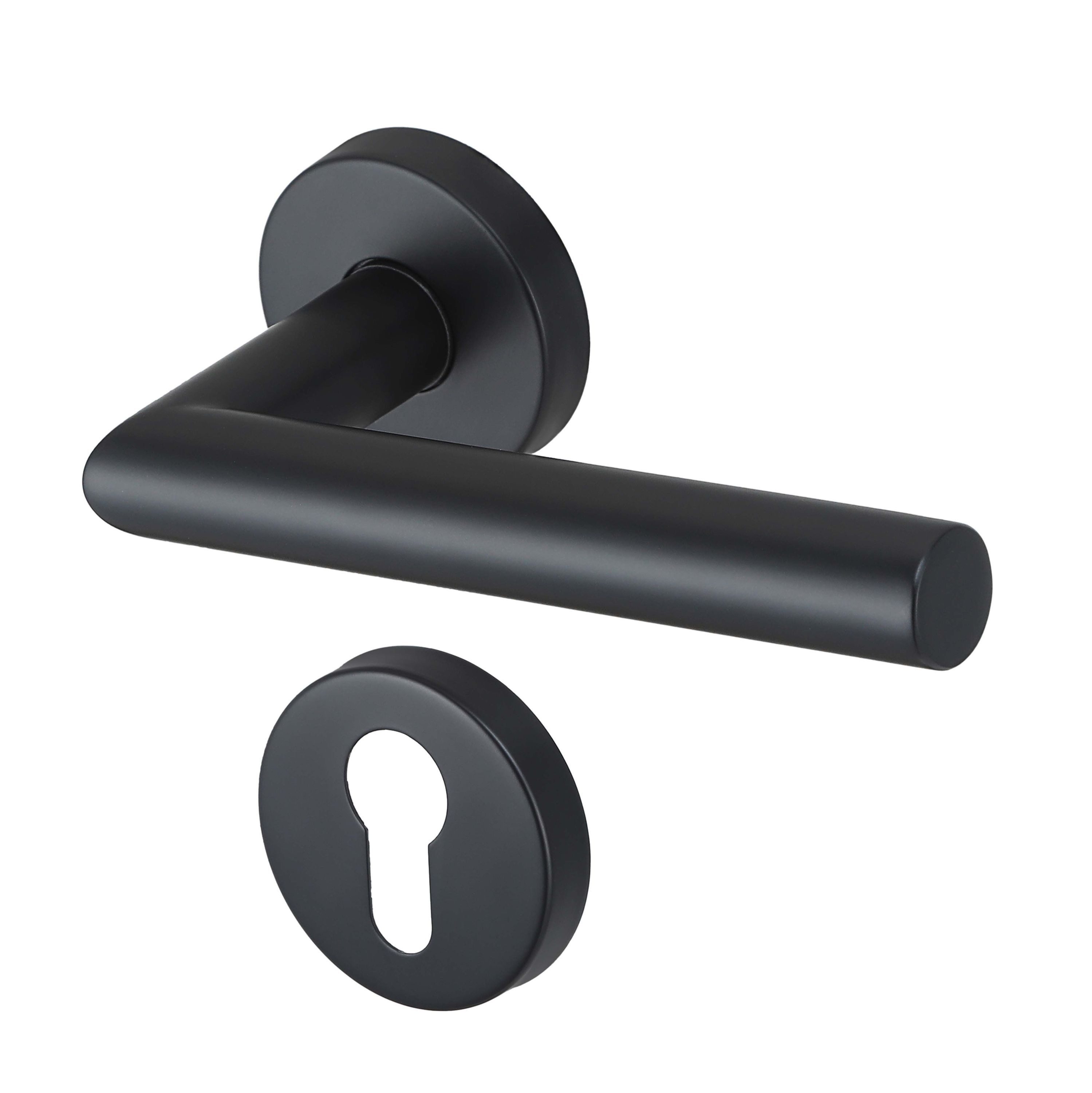 MeinTürgriff Drückergarnitur Toulouse schwarz Türgriff für Innentüren L-Form Rosettengarnitur