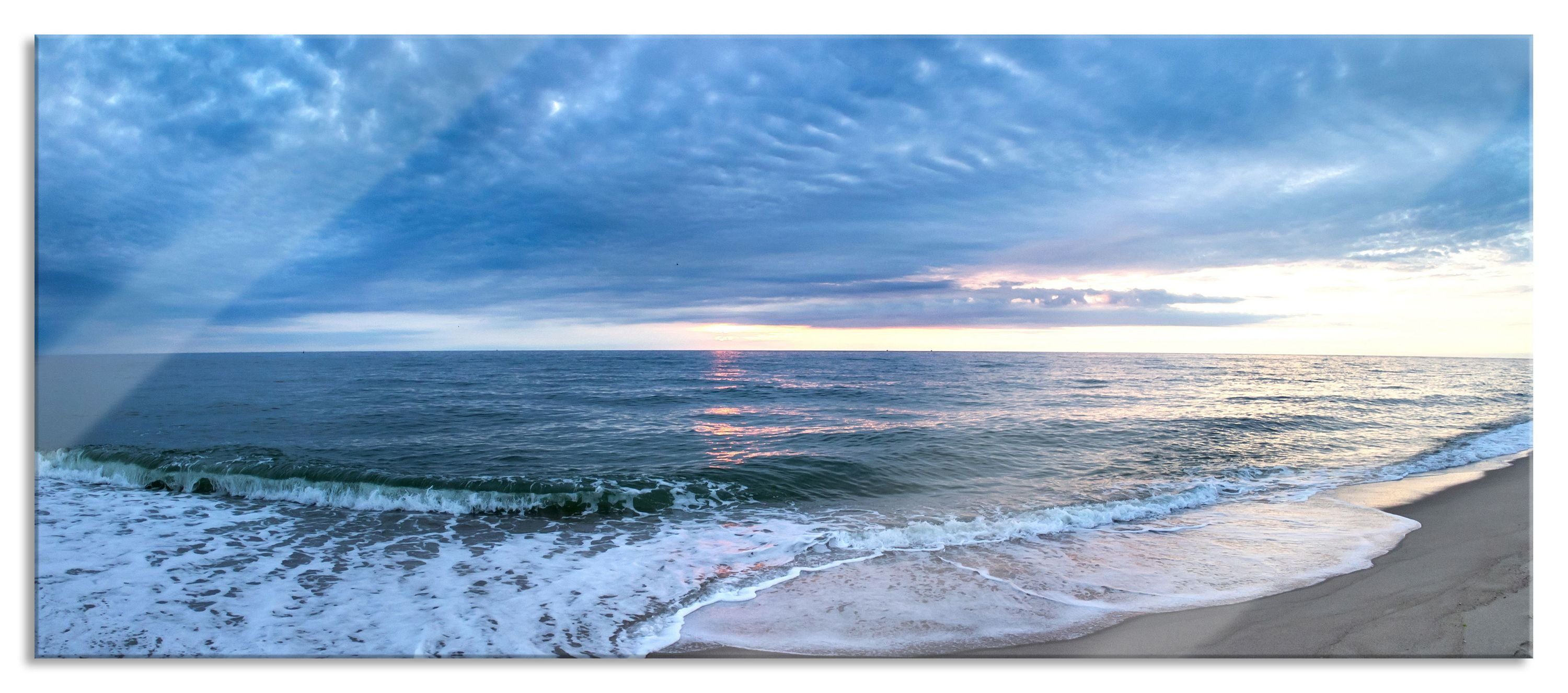 Glasbild Strandufer inkl. Strandufer, Abstandshalter Pixxprint Echtglas, und Glasbild St), Aufhängungen (1 aus