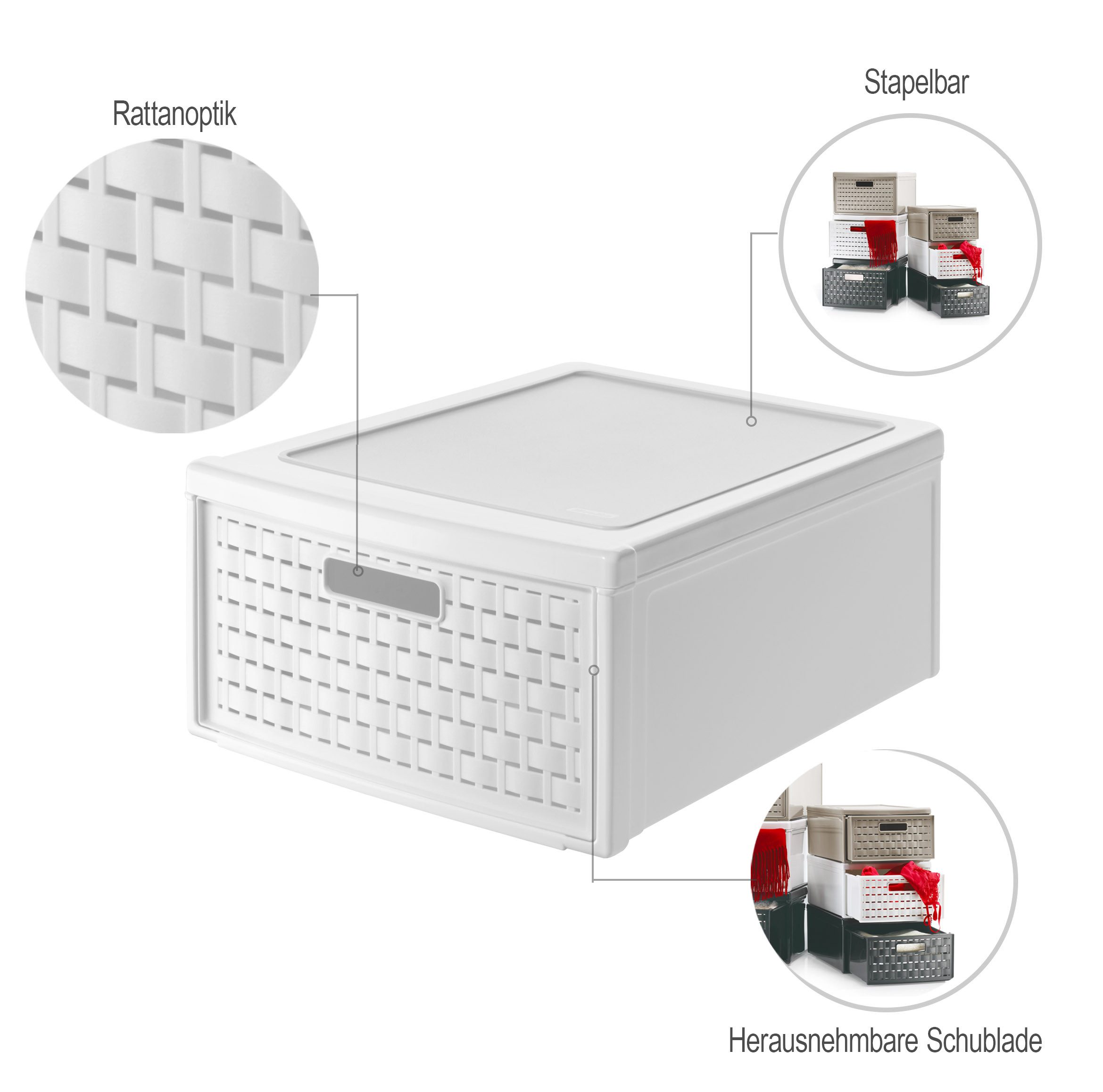 ROTHO Aufbewahrungsbox Country Schubladenbox mit 19.2l Schub in Rattan-Optik, Kunststoff