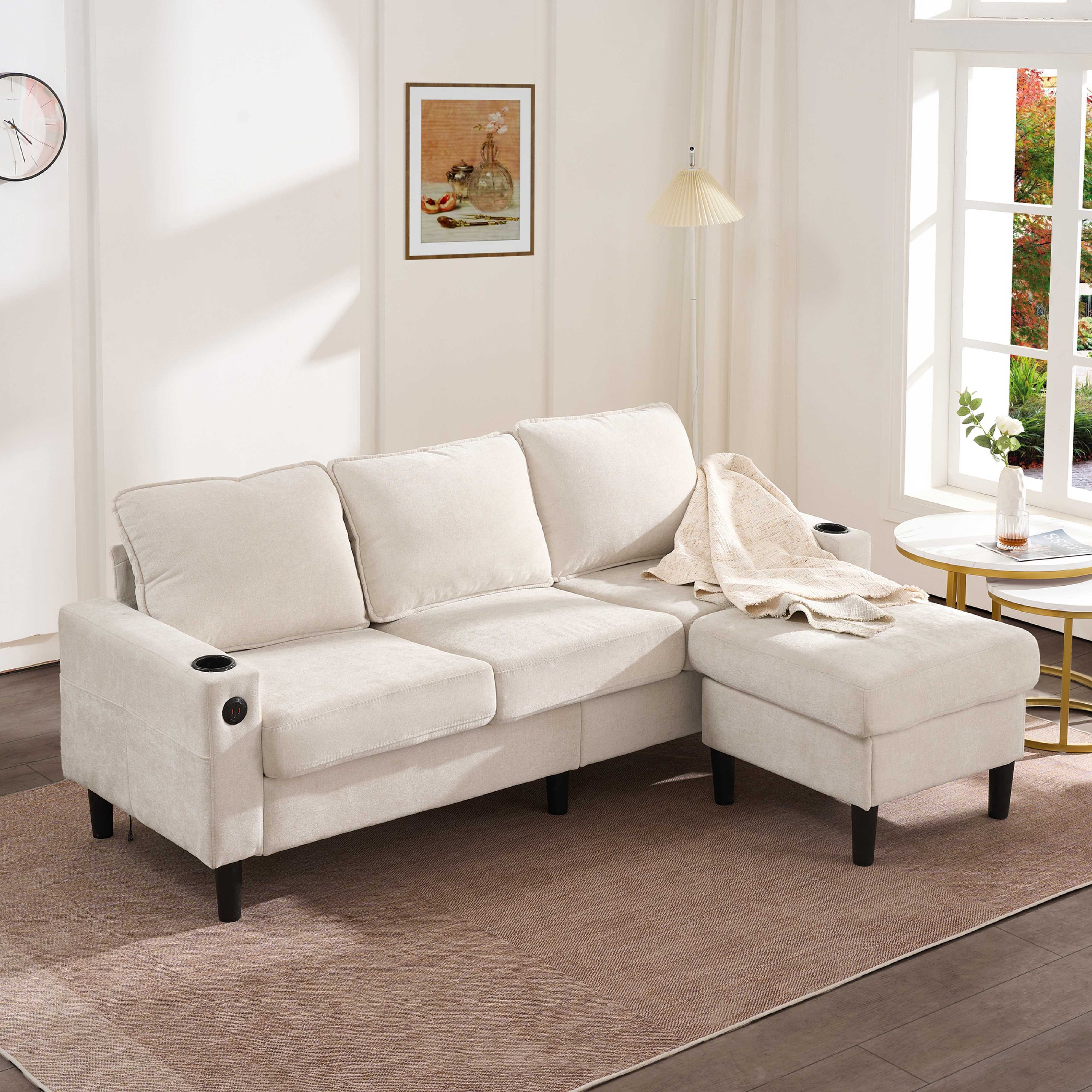 BlingBin Ecksofa Sofa, 1 Teile, Flexibles L-förmiges Sofa aus Flachs-Leinenstoff, bis 150 kg belastbar