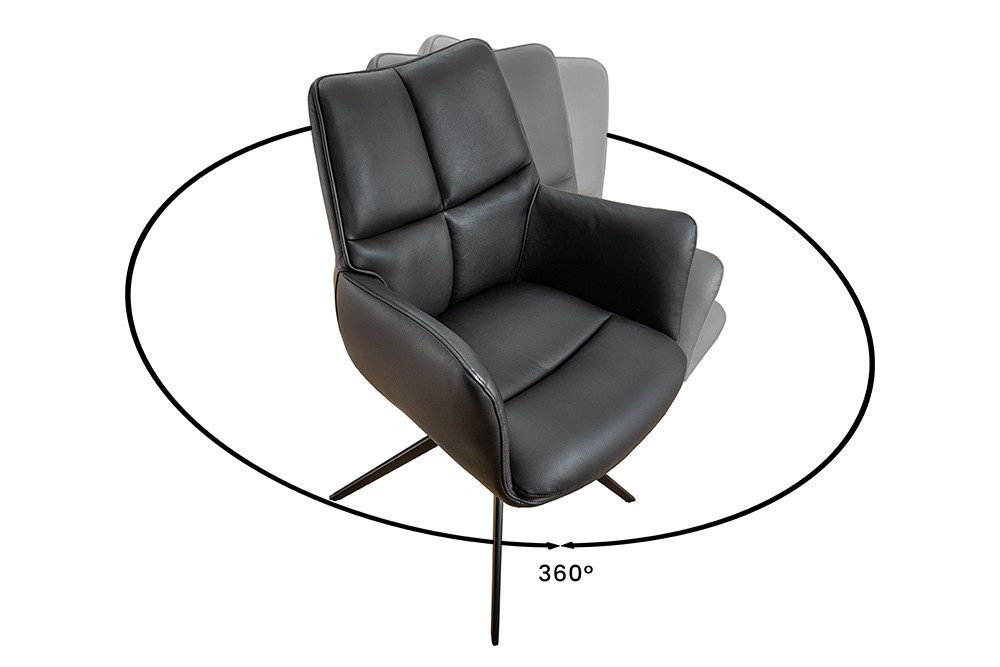 riess-ambiente Esszimmerstuhl PAPILLON schwarz · 360° drehbarer Stuhl mit Echtlederbezug (Einzelartikel, 1 St), Polsterstuhl mit Armlehne · Metallgestell · Modern Design