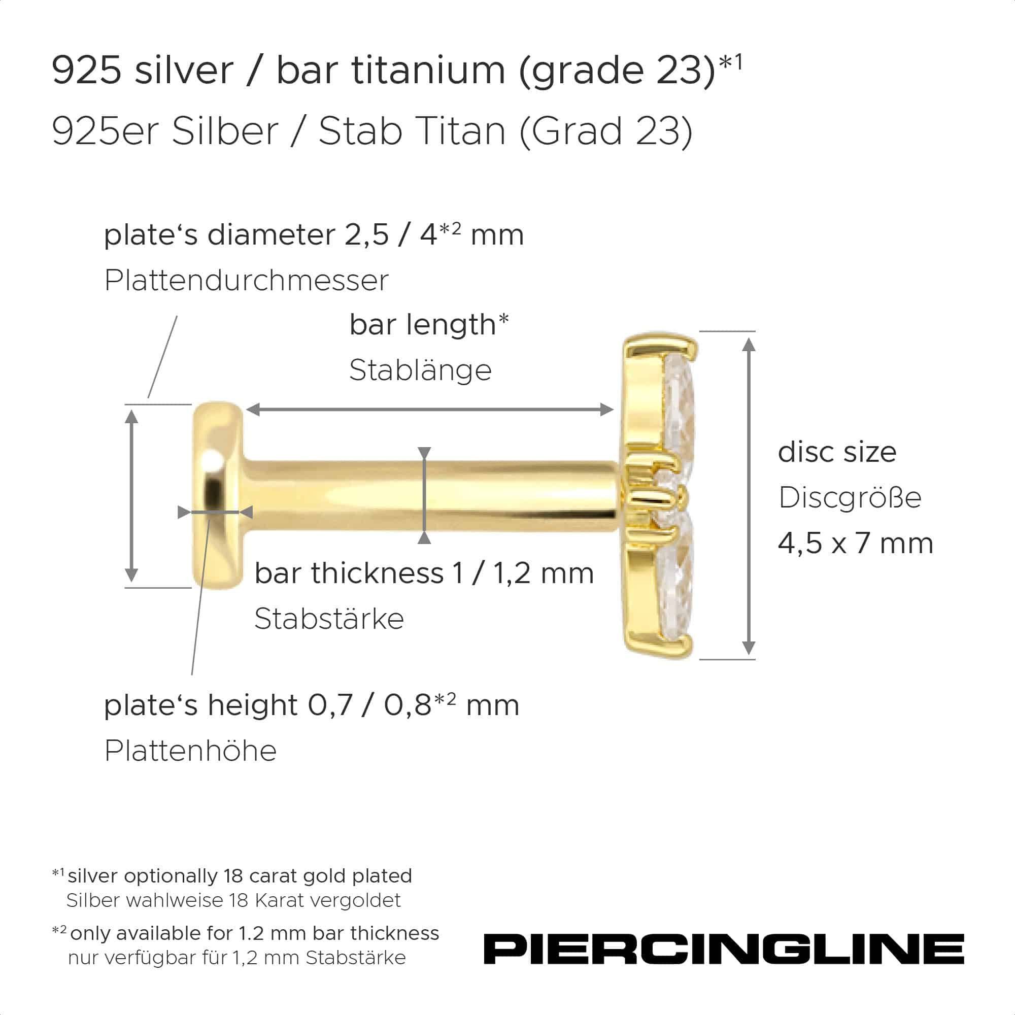 PIERCINGLINE Piercing-Set Titan Labret mit Innengewinde + 925er Silber Aufsatz MOISSANIT-BLUME (Labrets, 1-tlg)