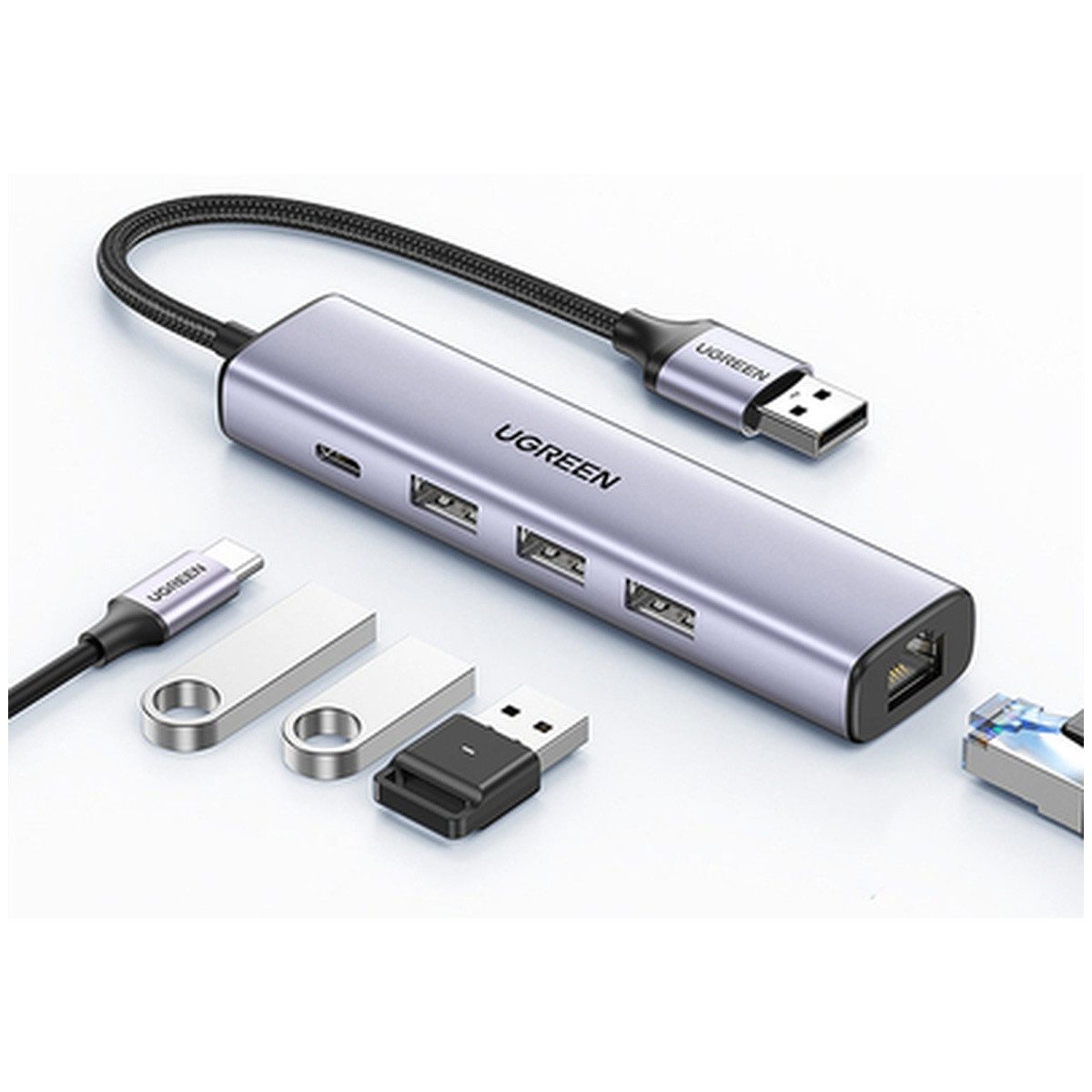 UGREEN Ugreen Multifunktionsadapter HUB USB 3.0 3 x USB Ethernet USB-Adapter