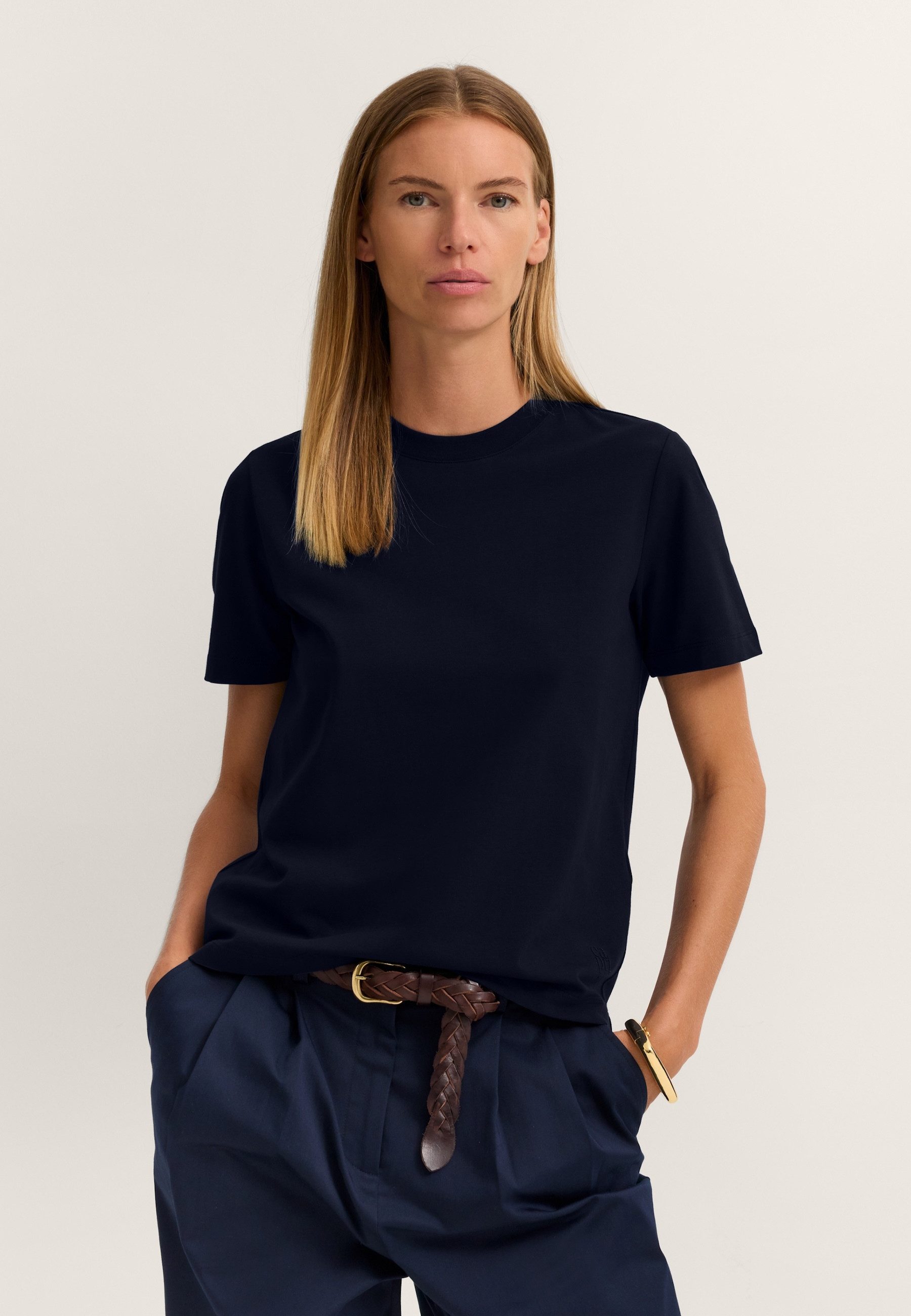 bugatti T-Shirt aus elastischer Baumwolle mit Rundhalsausschnitt