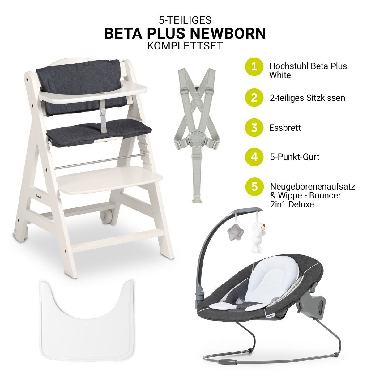 Hauck Hochstuhl Beta Plus White - Newborn Set Deluxe, Holz Babystuhl ab Geb günstig online kaufen