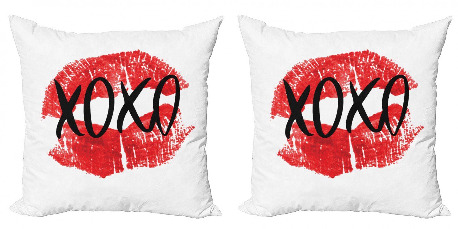Kissenbezüge Modern Accent Doppelseitiger Digitaldruck, Abakuhaus (2 Stück), XOXO Lippenmuster mit Liebe Küsse