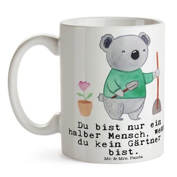 Mr. & Mrs. Panda Tasse Gärtner Herz - Weiß - Geschenk, Firma, Kaffeebecher, Gartenbau, Tasse, Keramik, Einzigartiges Botschaft