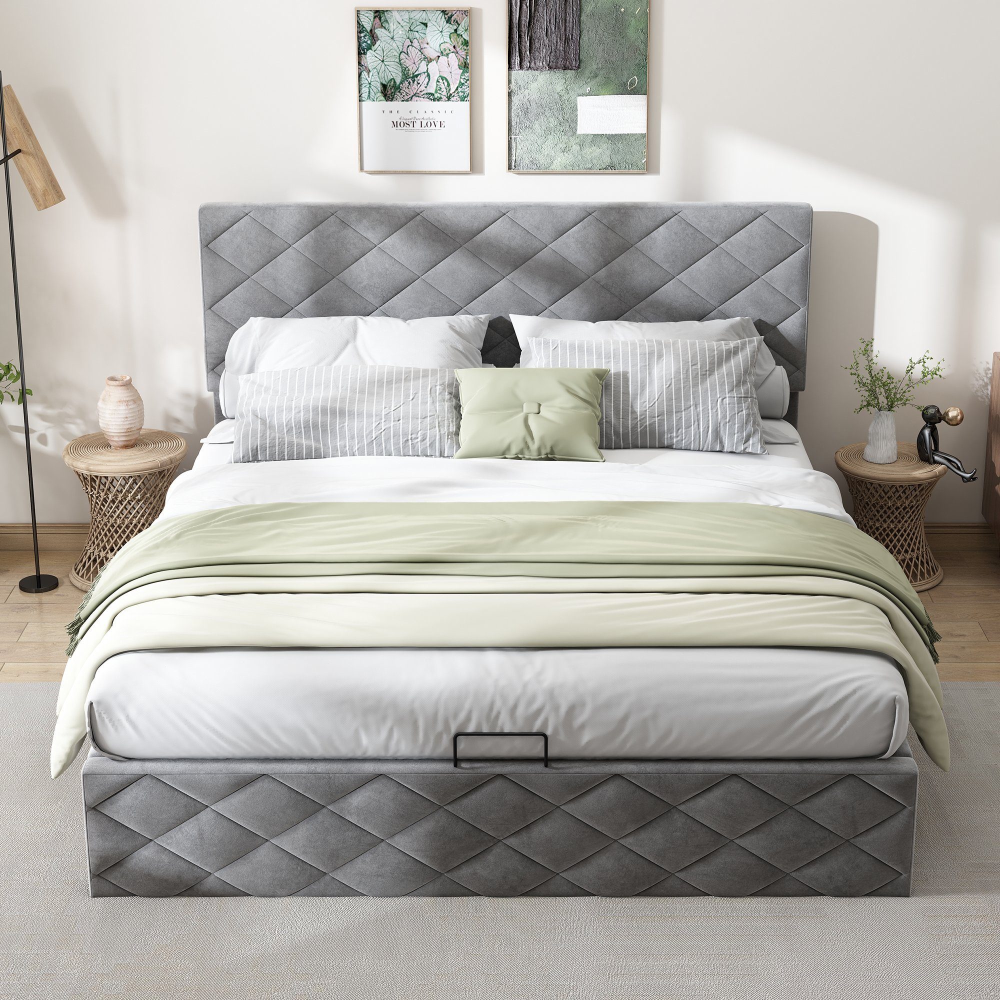 Ulife Polsterbett Grau Doppelbett Samt Hydraulisches günstig online kaufen