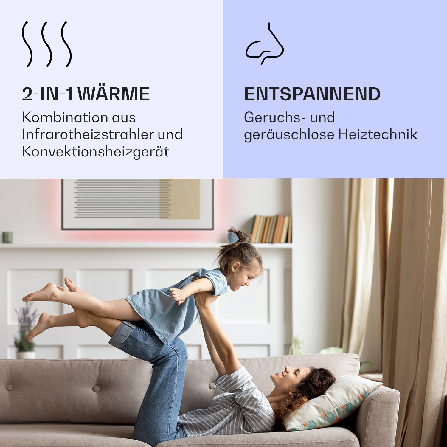 Infrarot Geometric mit Thermostat Mojave Heizgerät, 2-in-1 elektrischer smart Klarstein Heizkörper Wärmestrahlung Heizung 1000