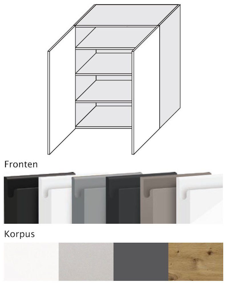 Korpusfarbe 2-türig Klapphängeschrank matt Feldmann-Wohnen wählbar graphit Front- und Acryl Avellino 80cm grifflos,