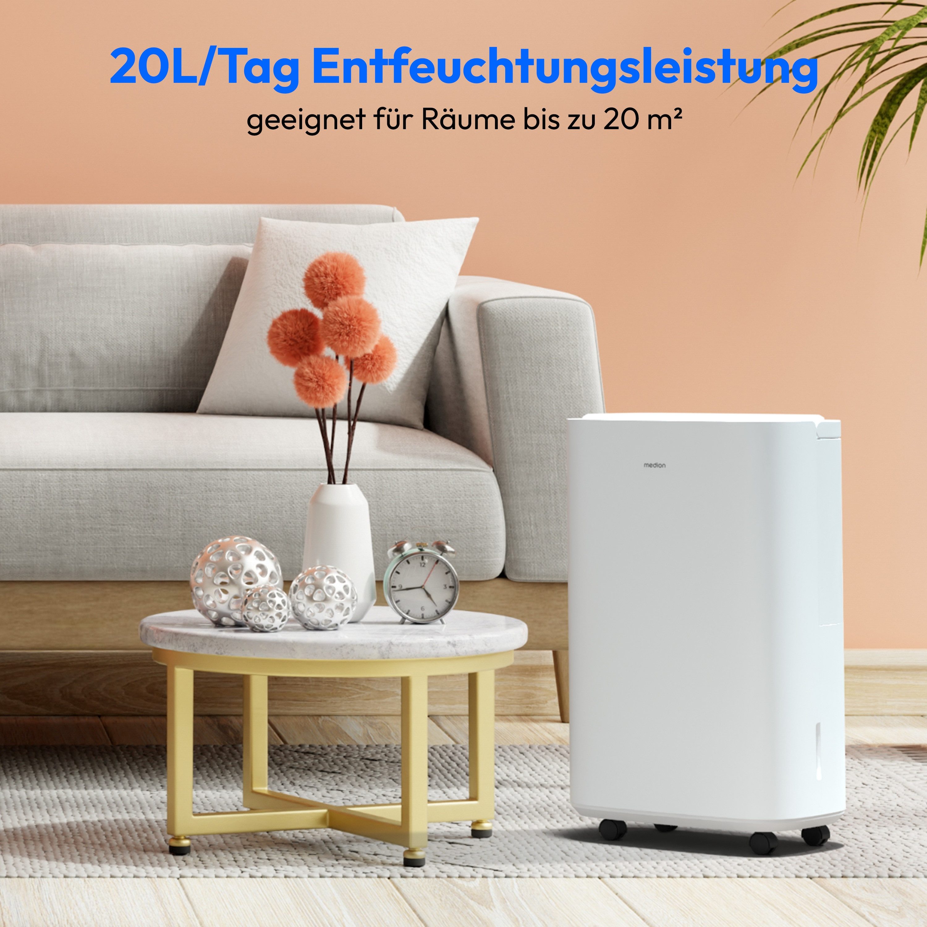 Medion® Luftentfeuchter Luftentfeuchter DH20 (MD12048), Entfeuchtungsleistung 20L/Tag, Volumen