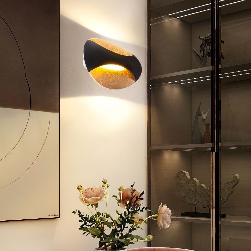 GLOBO LIGHTING LED Wandleuchte, LED-Leuchtmittel fest verbaut, Warmweiß, LED Wand Lampe Wohn Ess Zimmer Leuchte schwarz Blatt-Gold Strahler