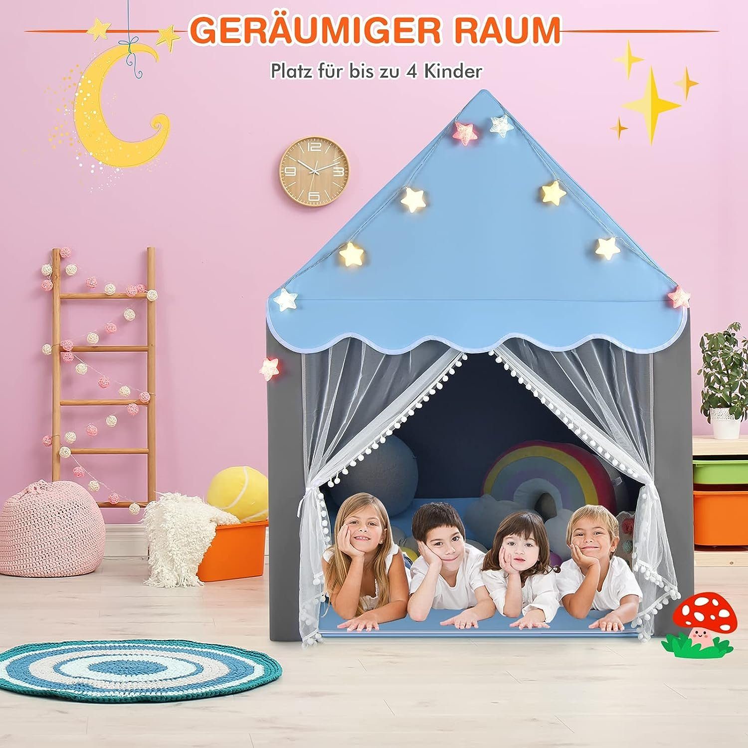 KOMFOTTEU Spielzelt Kinderhauszelt mit Netzfenster, für Kinder ab 3 Jahren – Bild 5 von 5