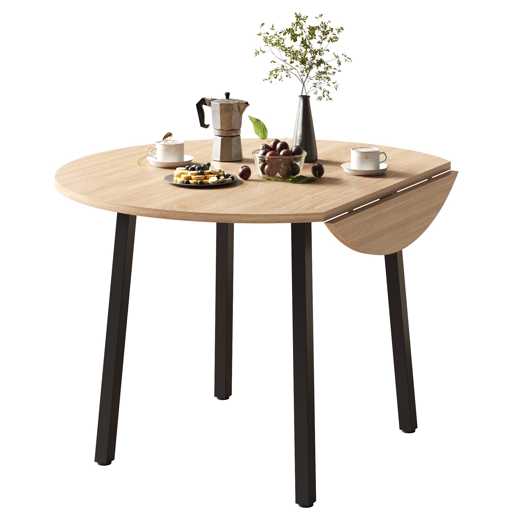 SeedWave Esstisch Vielseitiger Klapptisch in Holzoptik, runde Tischplatte & Metallbeine, Küchentisch für 2-4 Personen, Durchmesser: 100cm