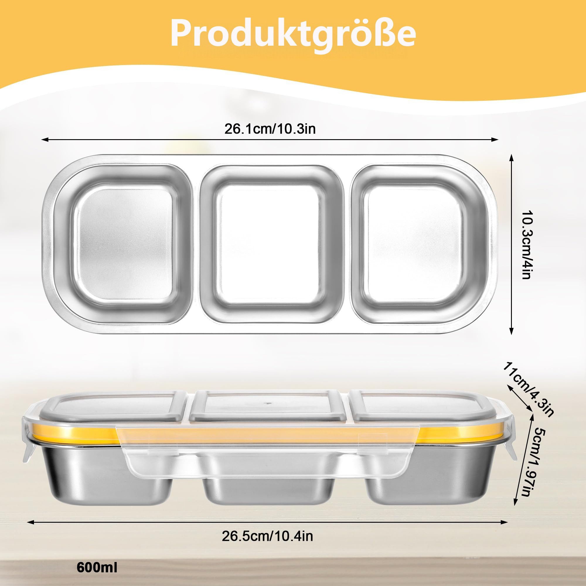 FOUORTUNATE-BEE Snackschale Snackbox mit Fächern Edelstahl, Leckdichte Snackdose, (mit Fächern Spülmaschinenfest, Meal Prep Boxen, Bento Box Edelstahl, 1-tlg), Snack Boxen mit Deckel für Schule Arbeit Camping