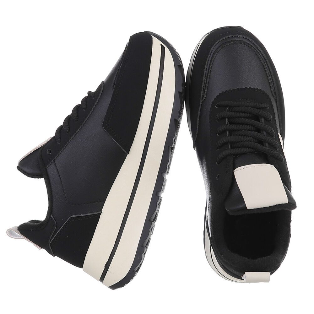 Ital-Design Damen Plateau Sneaker in Lederoptik mit Schnürung Sneaker (92355339) Keilabsatz/Wedge Sneakers Low in Schwarz – Bild 2 von 5