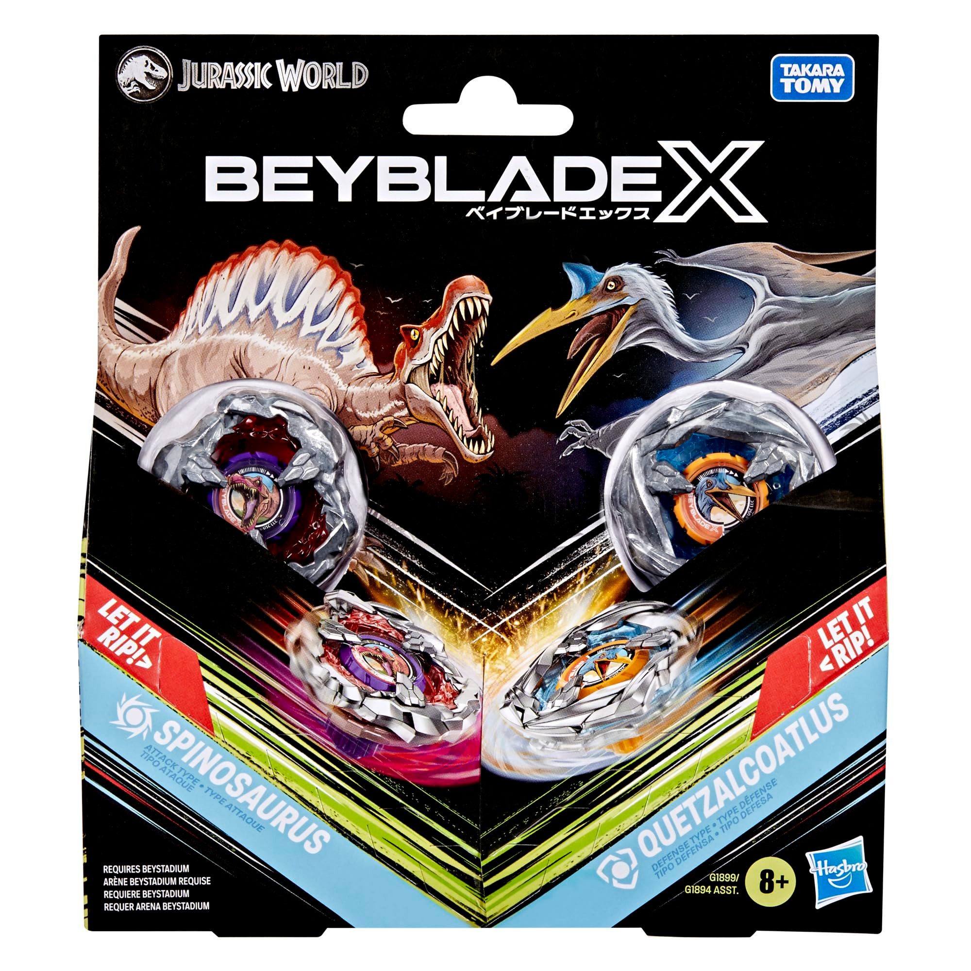 Hasbro Kreisel Beyblade X Jurassic World Spinosaurus vs. Quetzalc, Kreisel-Set aus Jurassic World