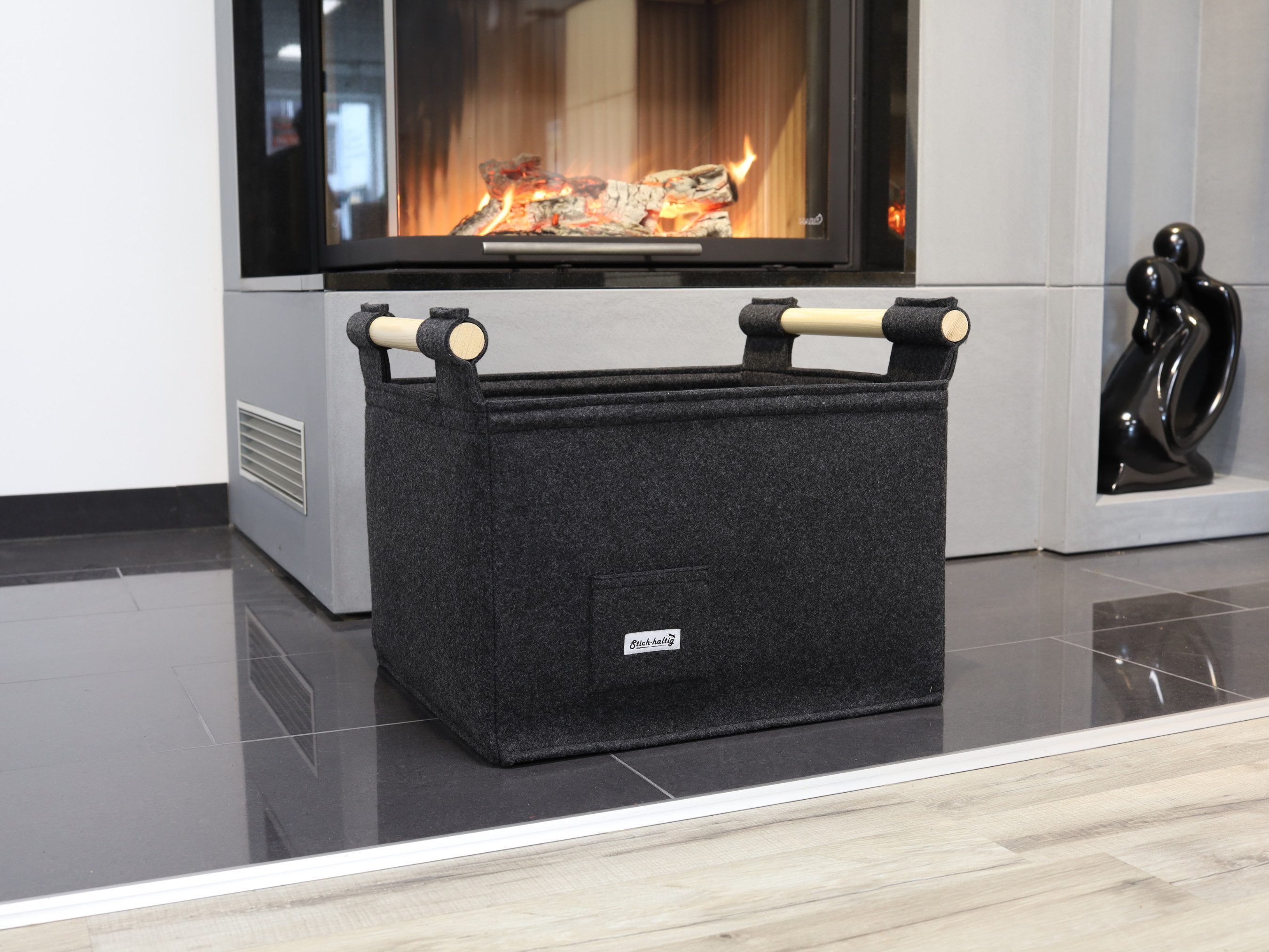 Stich-haltig Kaminholzkorb Kaminholzkorb mit Holzgriffen L günstig online kaufen