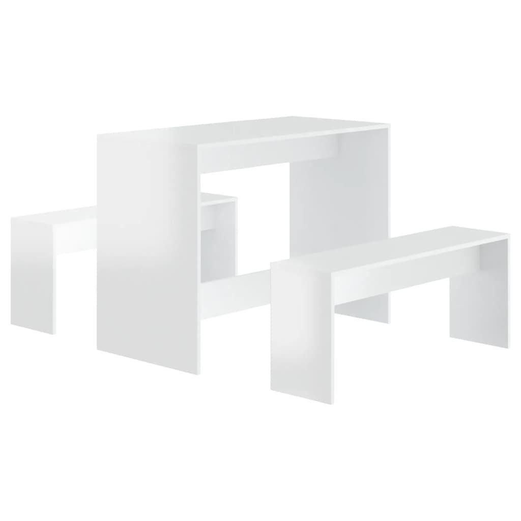 furnicato Essgruppe Holzwerkstoff Hochglanz-Weiß 102x50x75 cm Tisch & Bänke, (1-tlg)
