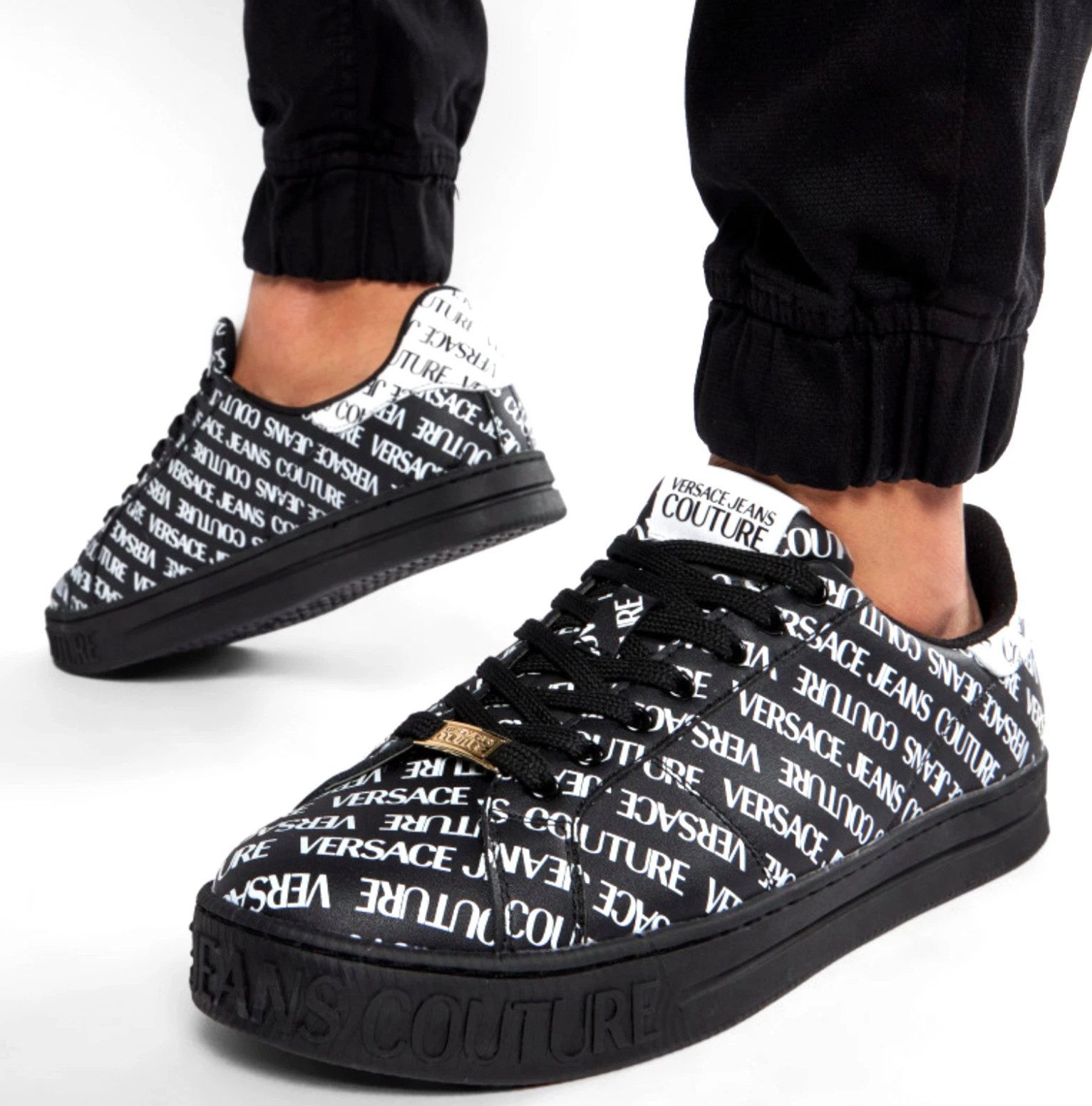 Versace Multi Logo Low-Top Sport Schuhe Sneaker Herausnehmbare sohle, gepolsterter Rand für erhöhten Tragekomfort