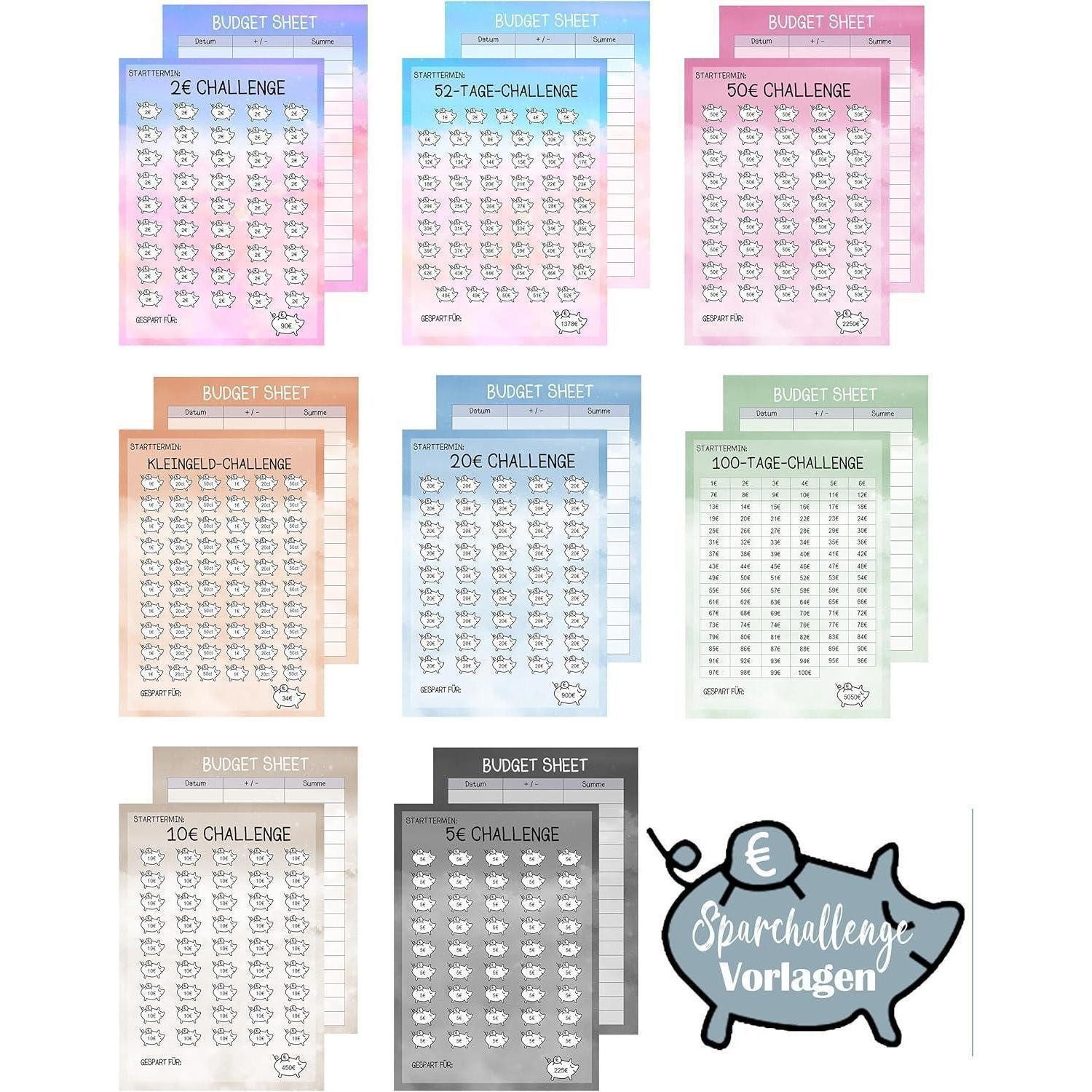 Sugeru Terminplaner Budget Planner Deutsch A6 Sparchallenge 24pcs Zubehör
