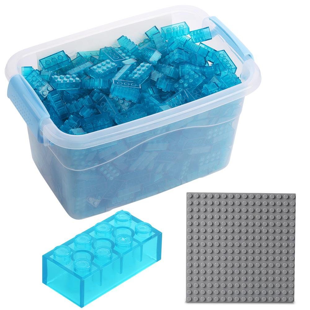 + Katara Herstellern Box-Set + allen transparent-blau Farben verschiedene Kompatibel Steinen Anderen (3er zu 520 Bausteine mit Platte - Konstruktionsspielsteine Box, Set),