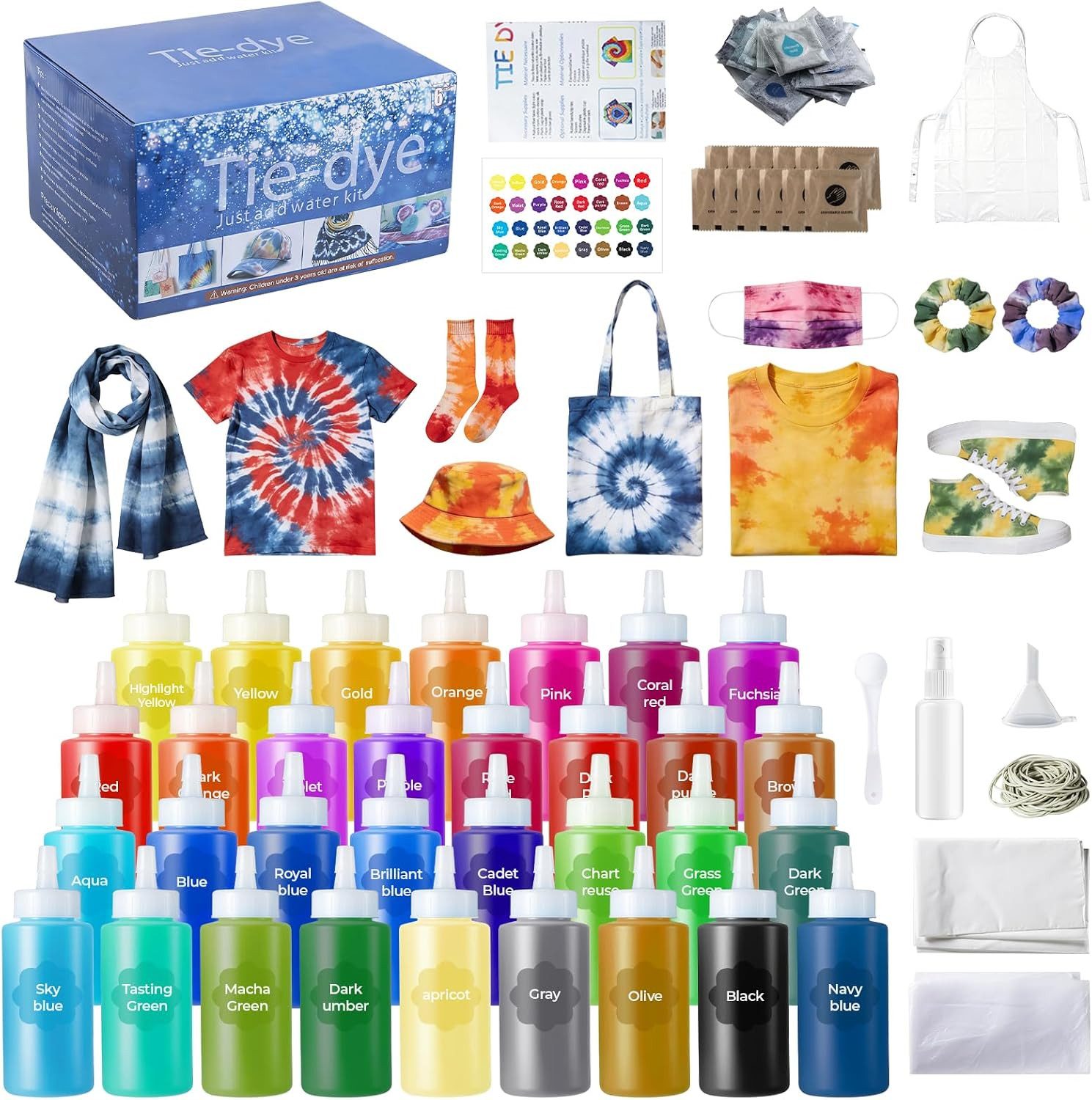 EXTSUD Textilfarbe Tie Dye Kit 32 Farben, Textilfarben Set 191-teilig mit Flaschen