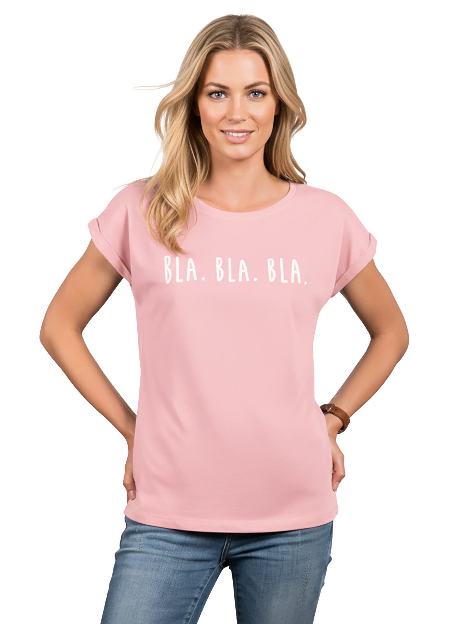 MAKAYA Print-Shirt Damen Kurzarm Basic Sommer Oberteile Sexy Elegant Lustig Spruch Bla (Schriftzug, Schwarz, Blau, Grau) Baumwolle